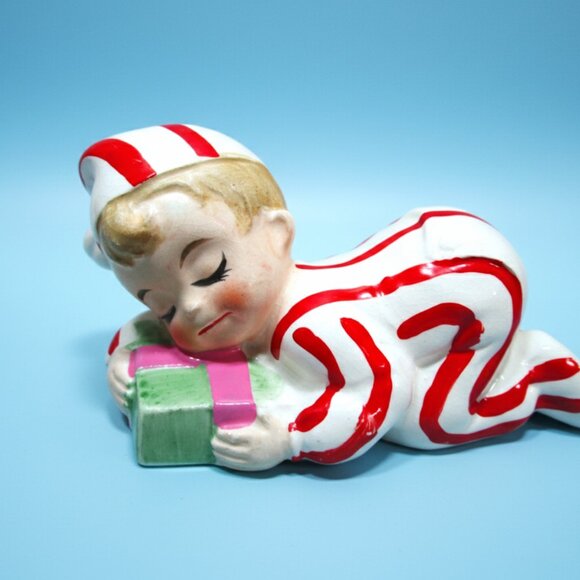 Rare Vintage INARCO Christmas Figurine E-4498 Sleeping Boy Candy Cane PJ Japan - Picture 8 of 11